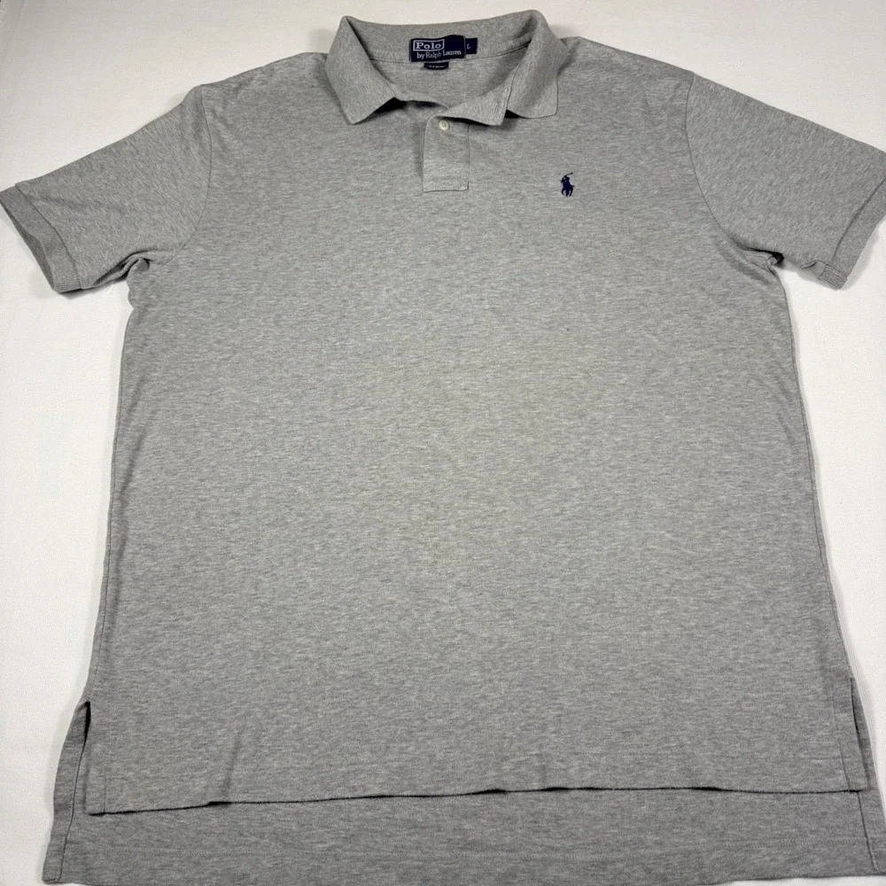 Polo Ralph Lauren Shirt L Gray Short Sleeve Cotton Classic‎ Fit Pony Logo SOFT